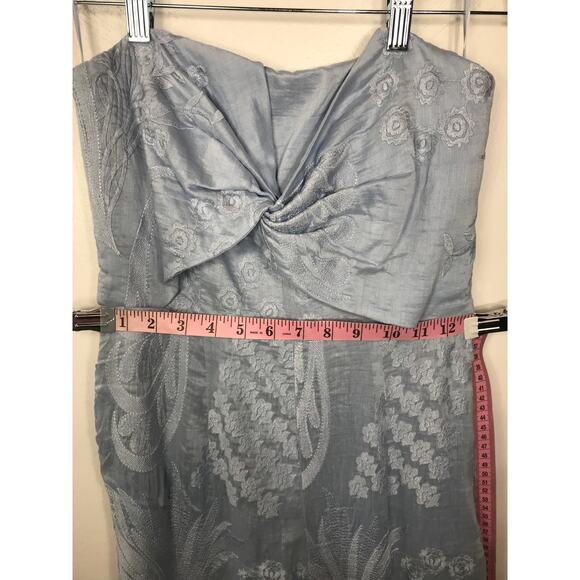 Anthro Aijek Womens 4 Silk Linen Blue Wide Leg Jumpsuit Strapless Cottagecore - Picture 9 of 10